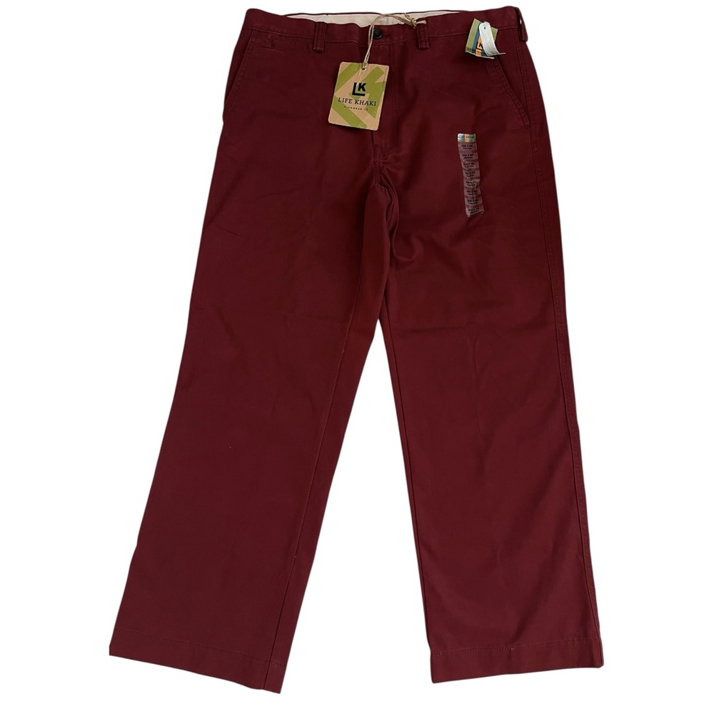 Life Khaki Haggar Burgundy Chino Pants Men’s 36x30 Straight Leg Flat Front NWT